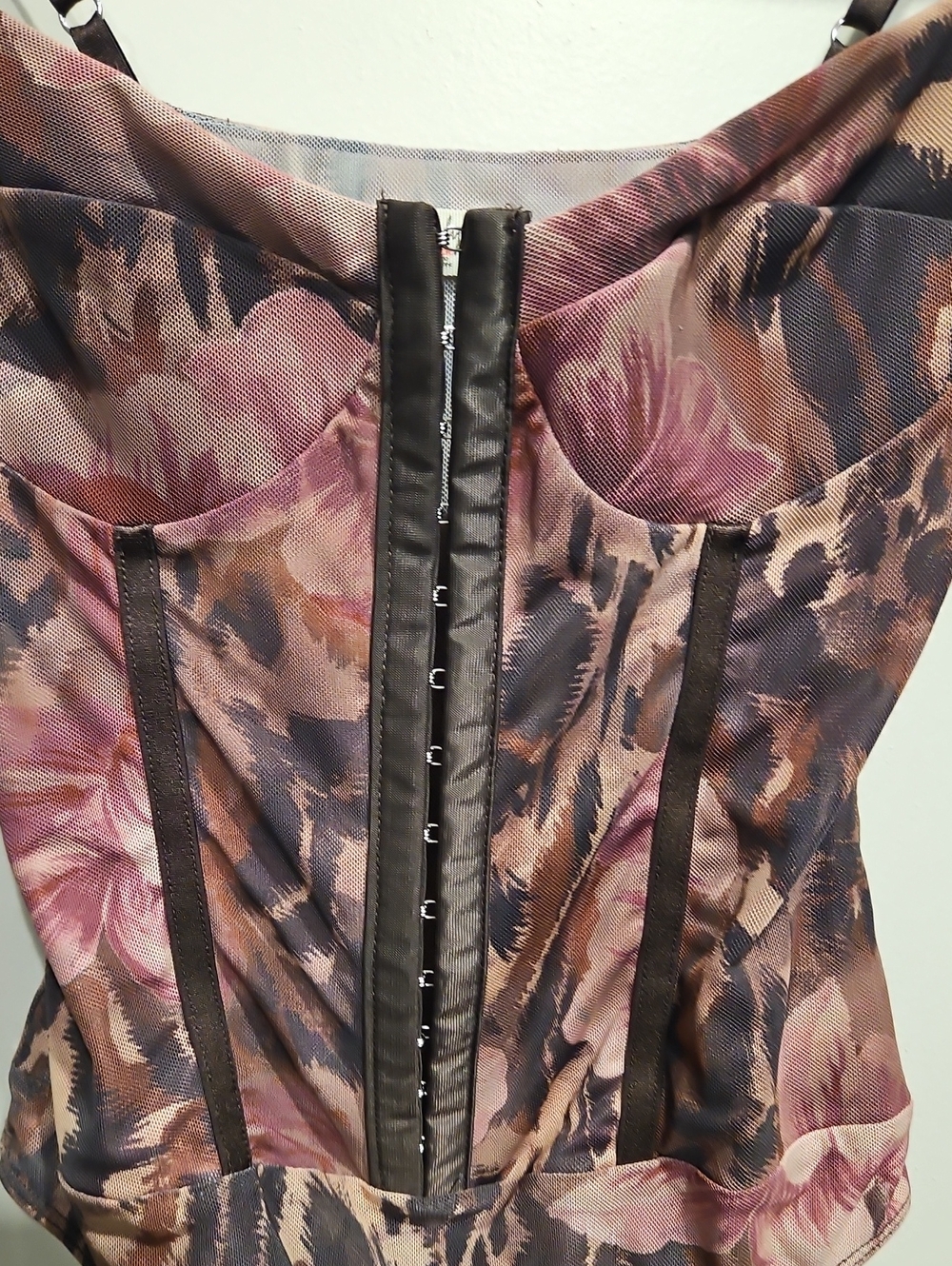 Intimately Free People Floral Satin Corset Bodysuit with Front Corset Look - Picture 2 of 10